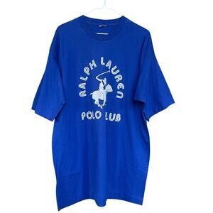Ralph Lauren Polo Club Graphic TShirt Mens Extra Large XL Cotton Blue Logo Pony